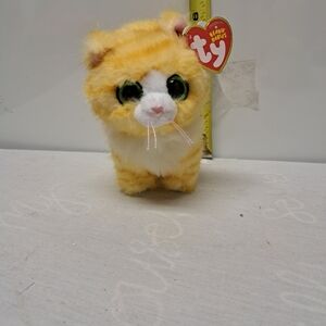 Ty Orange and White Plush Kitty with Green Eyes